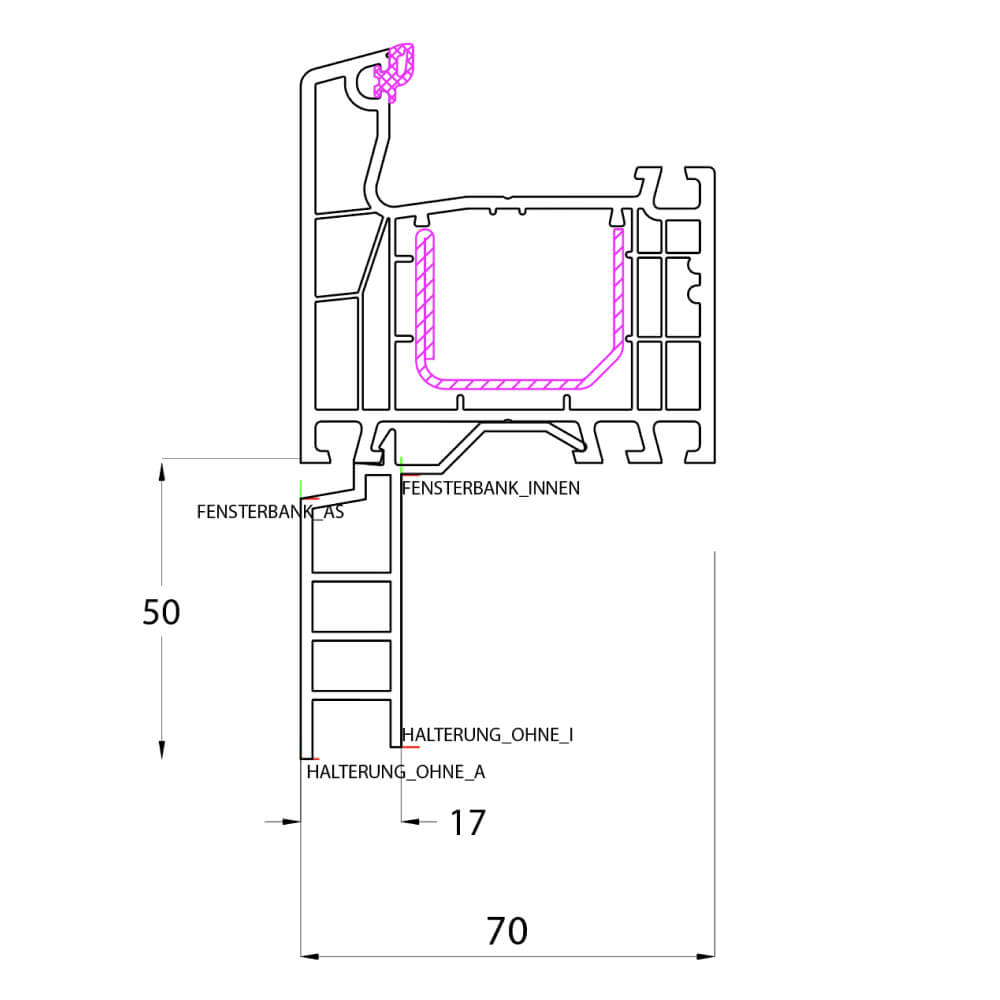 Fensterbankanschlussprofil Altbau 50mm