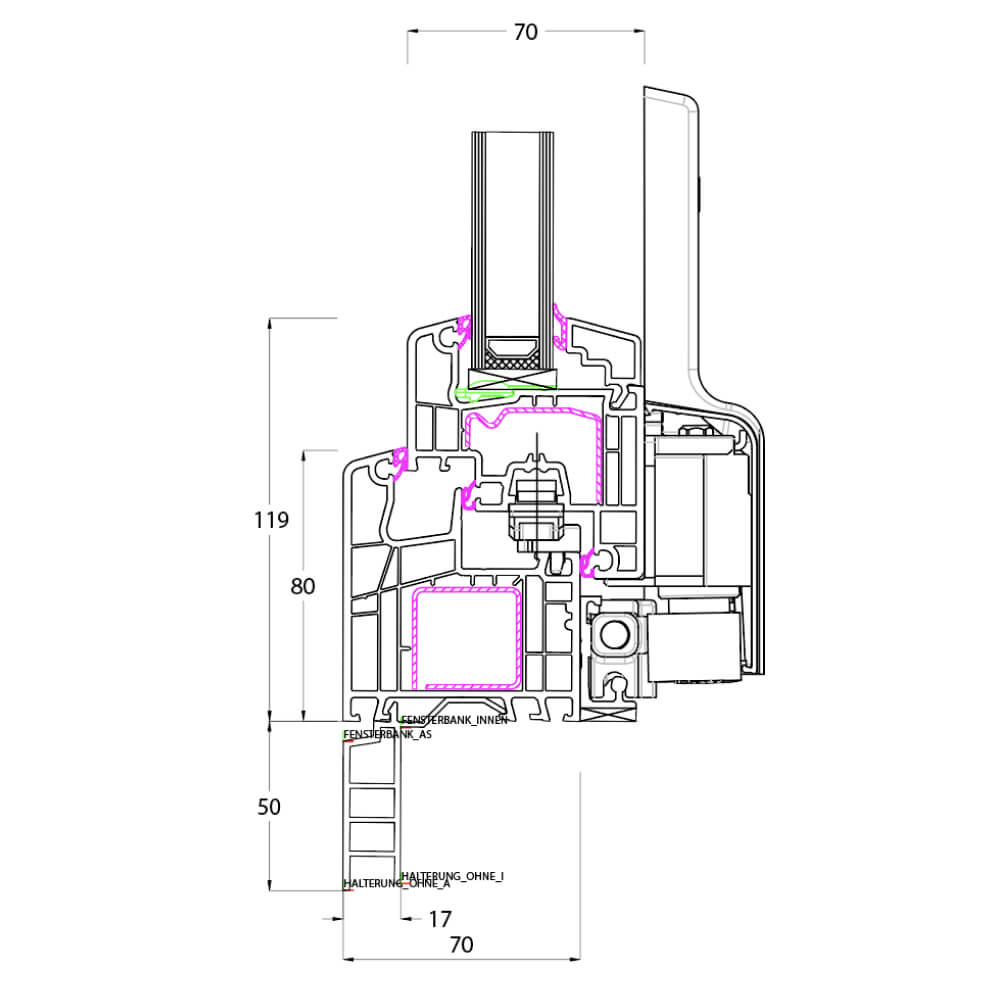 Ideal 4000 - PSK mit Fensterbankanschlussprofil Altbau 50mm