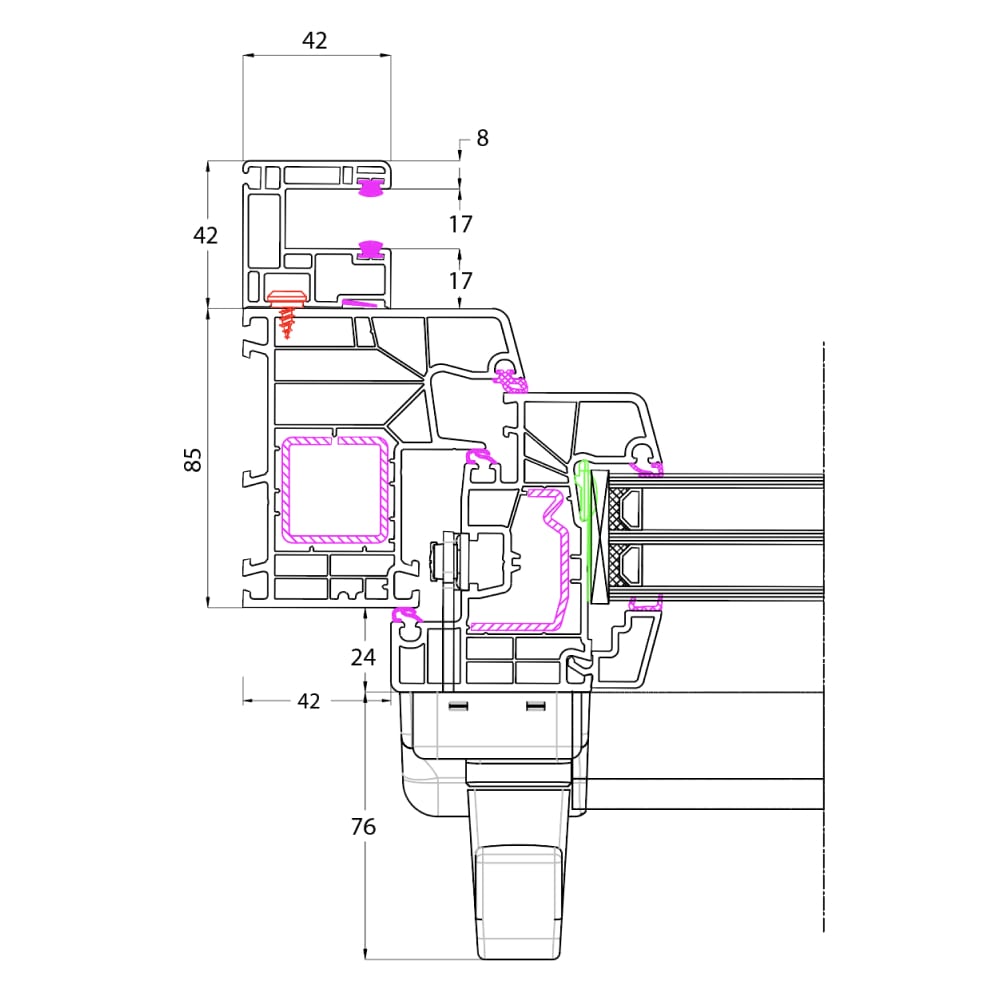 Ideal 8000 - Rolladenführungsschiene Neubau Griffseite