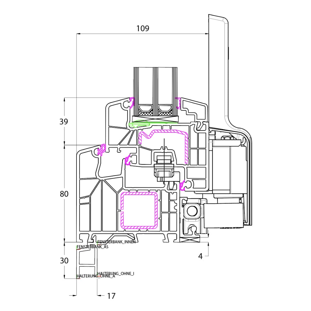 Ideal 8000 - PSK mit Fensterbankanschlussprofil Altbau 30mm
