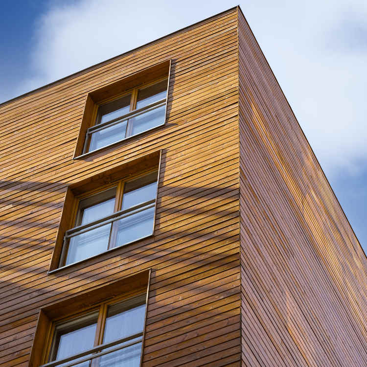 Holzfassade mit Holzfenstern Holzfassade mit Holzfenstern