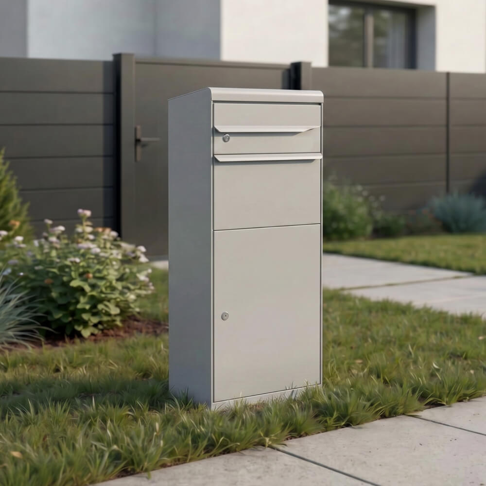 Paketbox Maple Weißaluminium freistehende Montage