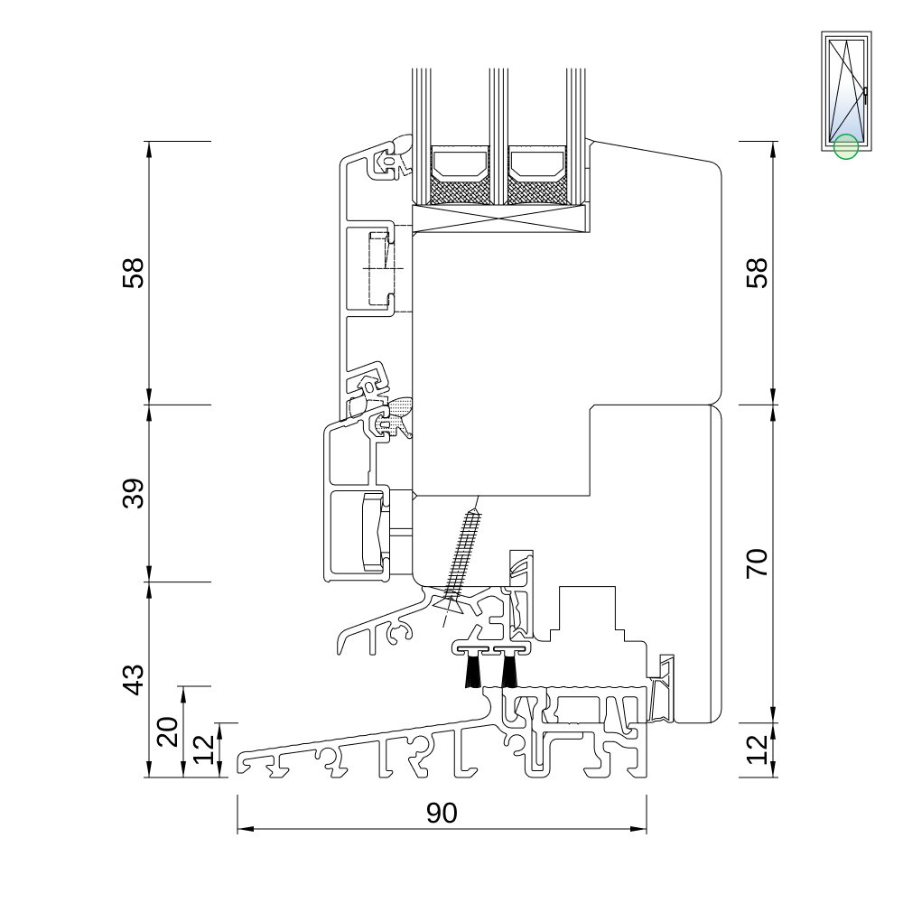 Idealu Classicline IV 68 Balkontür mit Schwelle