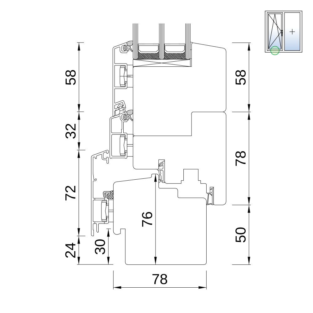 Idealu Classicline IV 78 Balkontür mit Fräsung für Außenfensterbank
