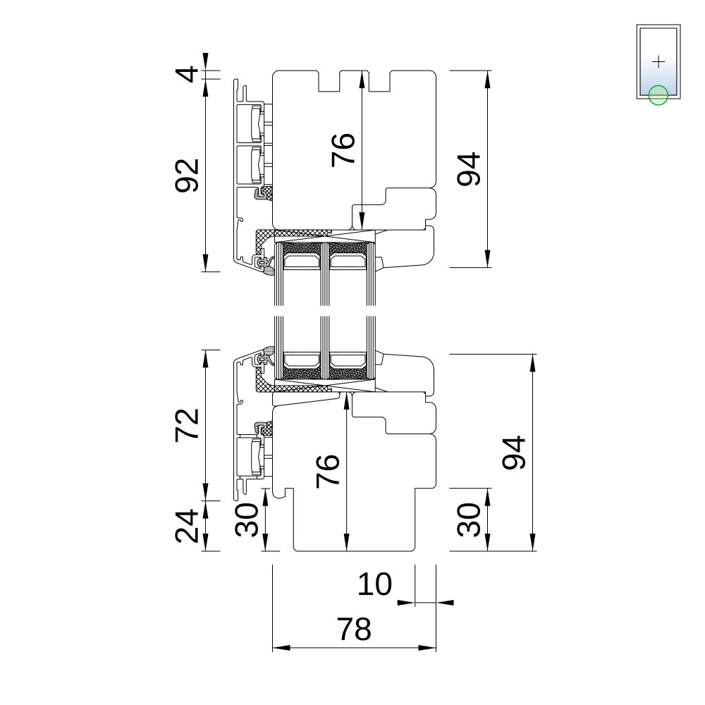 Idealu Classicline IV 78  Festverglasung mit Fräsung für Innen- und Außenfensterbank