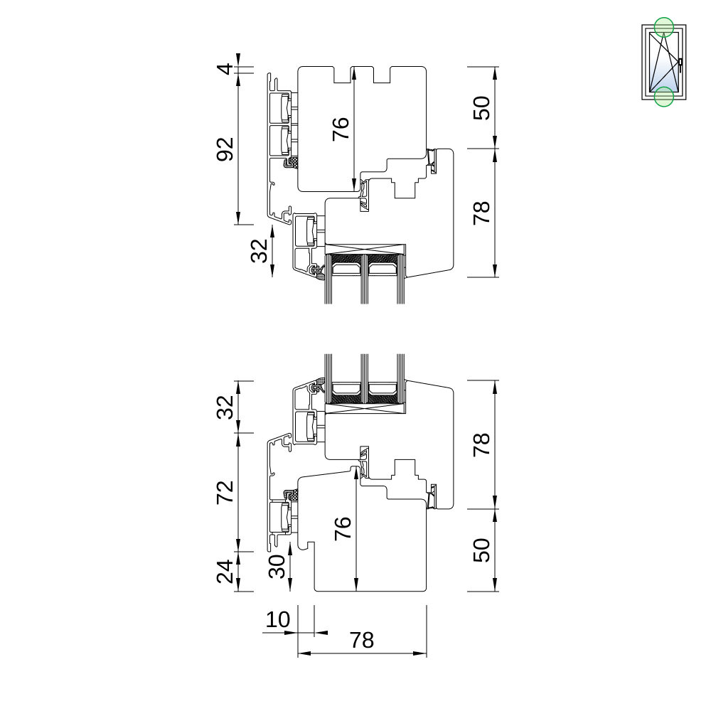 Idealu Classicline IV 78 mit Fräsung für Außenfensterbank