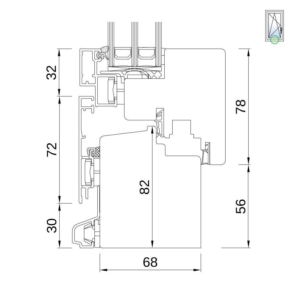 Holz-Alu Fenster Plano Profilschnitt