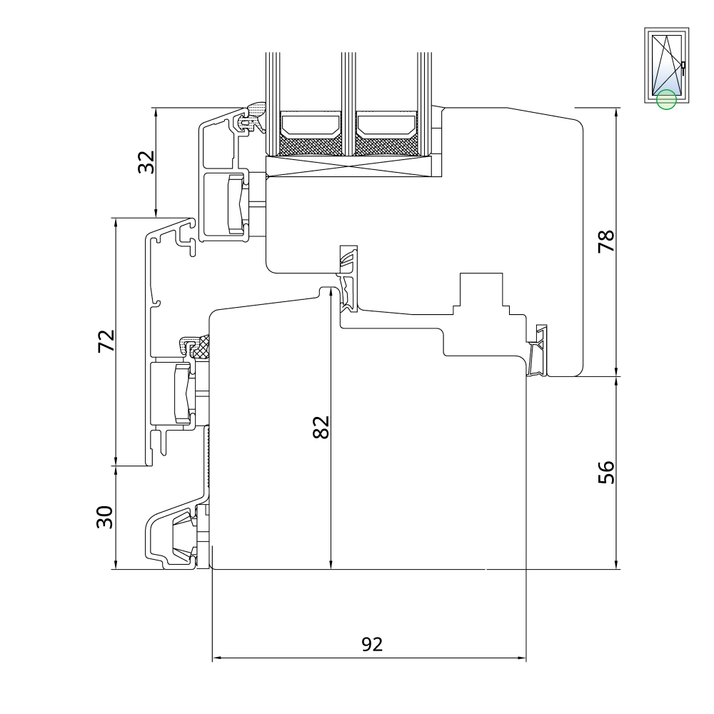 Idealu Classicline IV 92 Rahmen mit Flügel unten
