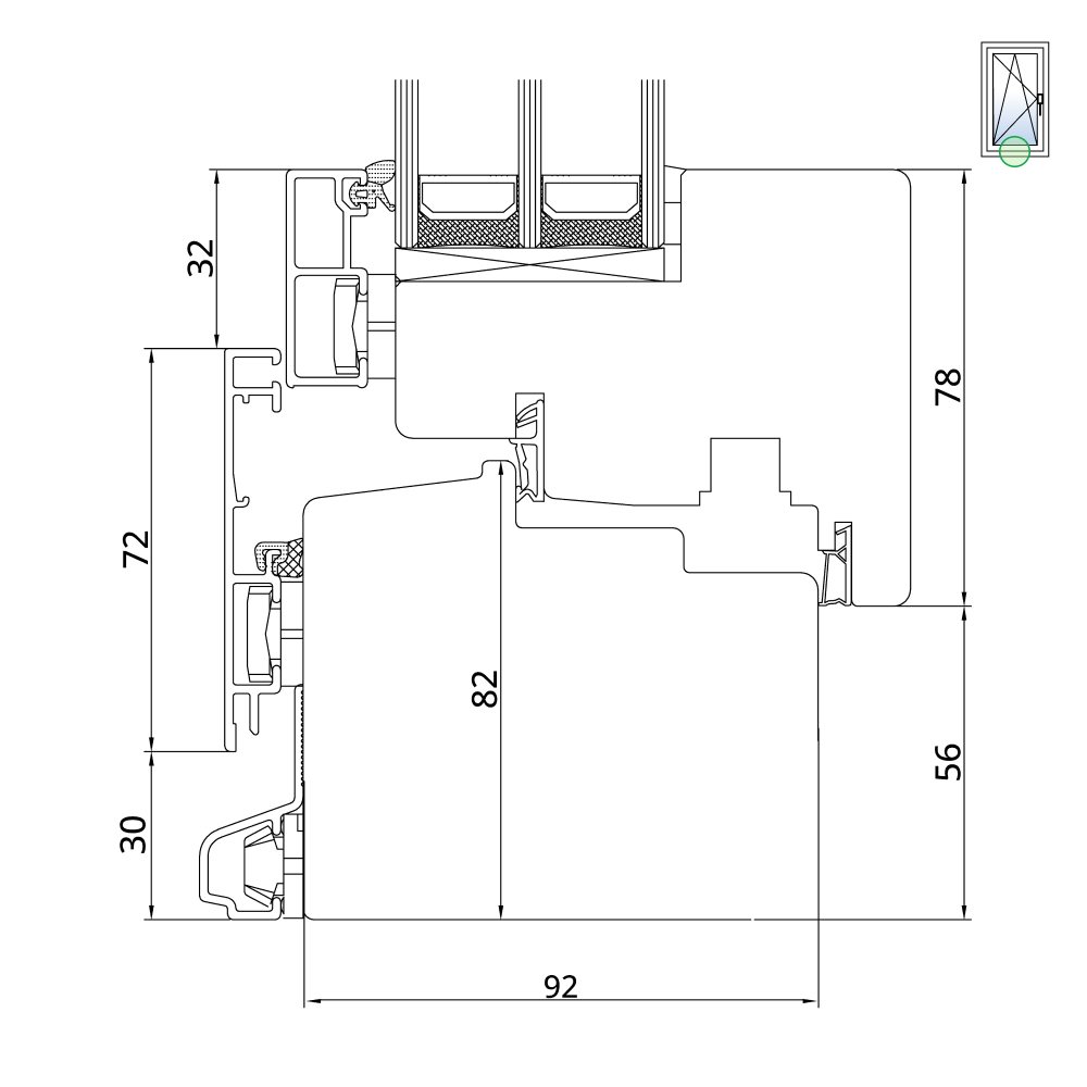 Idealu Design IV 92 Rahmen mit Flügel unten