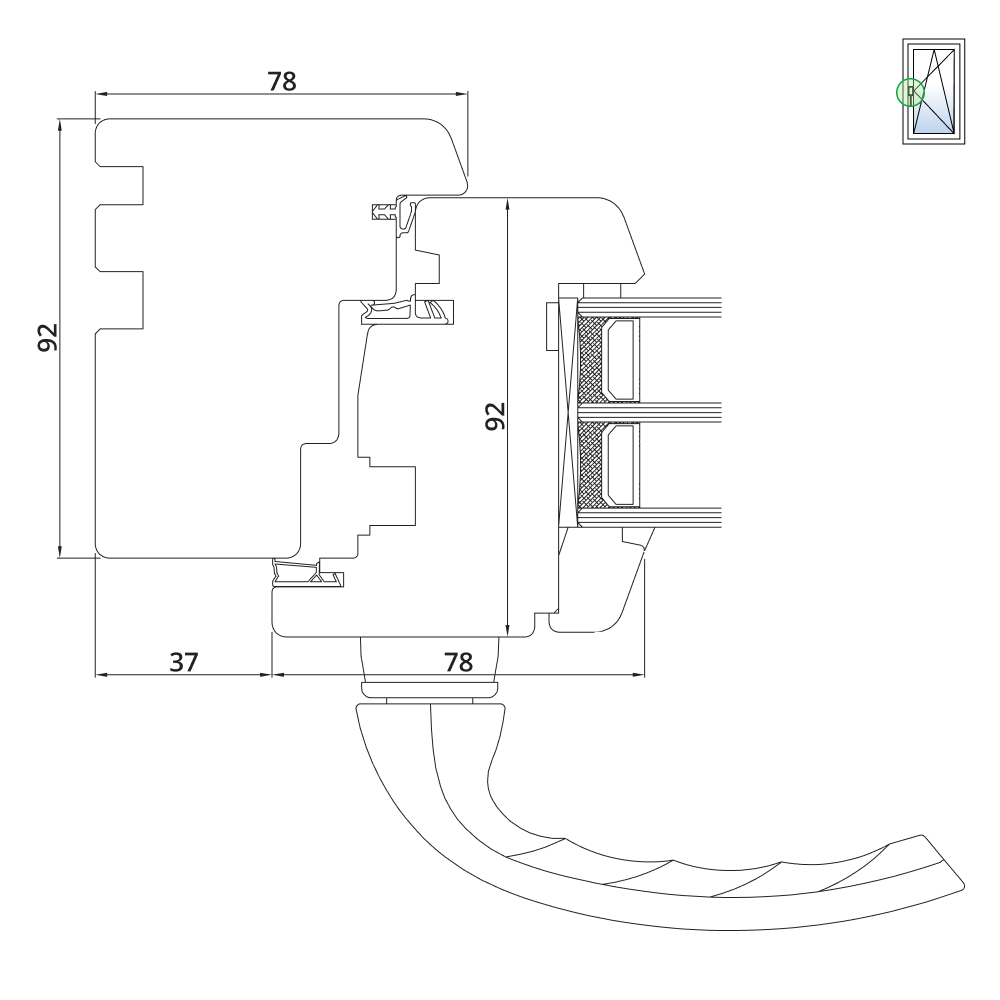 Holzfenster IV 92 Griffseite