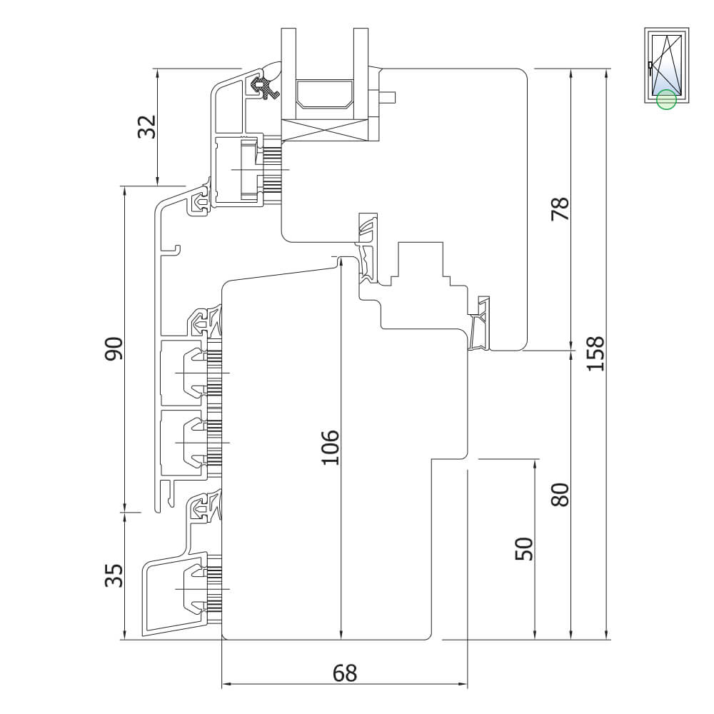 Idealu Classicline IV 68 Fräsung für Altbaumontage (50 mm)