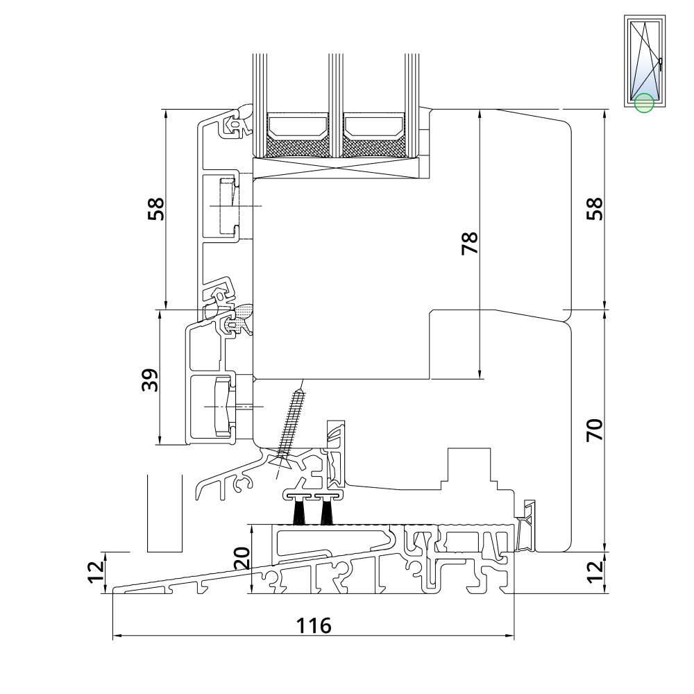 Idealu Classicline IV 92 Balkontür mit Schwelle