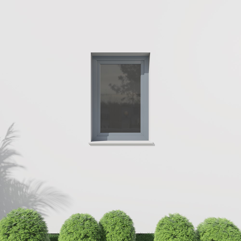 Dreh-Kipp-Kunststofffenster in Grau – Einbausituation Außenansicht