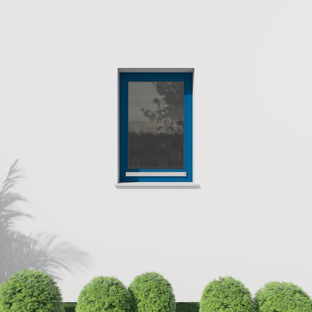 Holzfenster in Signalblau (RAL 5005) Außenansicht