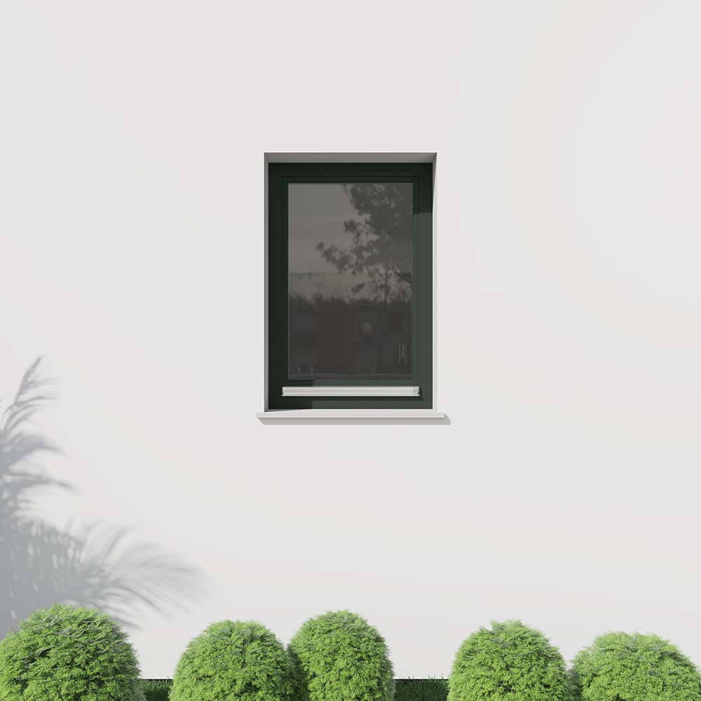 Dreh-Kipp-Holzfenster in RAL 6009 - Einbausituation Außenansicht