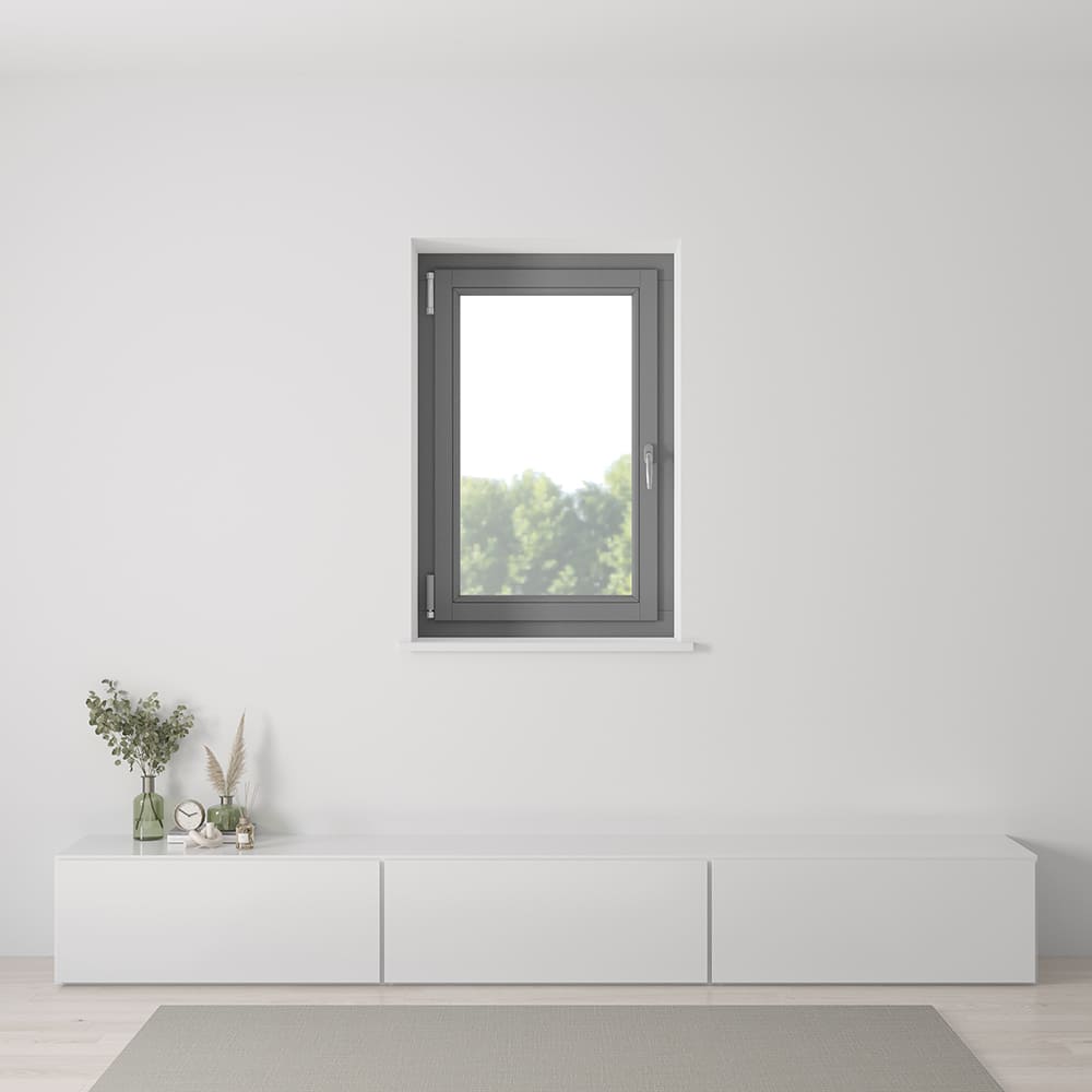 Dreh-Kipp-Holzfenster in RAL 7037 – Einbausituation Innenansicht