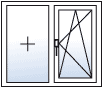 Fenster zweiflügelig festverglast links Dreh-Kipp rechts