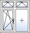 Fenster zweiflügelig fest rechts Dreh-Kipp links Oberlicht geteilt Kipp