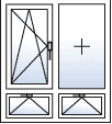 Fenster zweiflügelig Dreh-Kipp links fest rechts Unterlicht geteilt Kipp