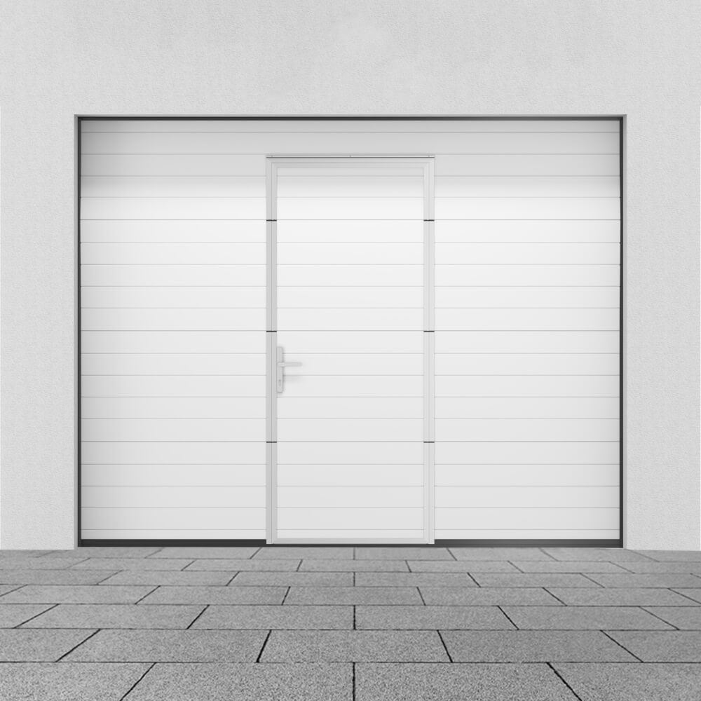 Sektionaltor mit Schlupftür in Aluminium-Optik