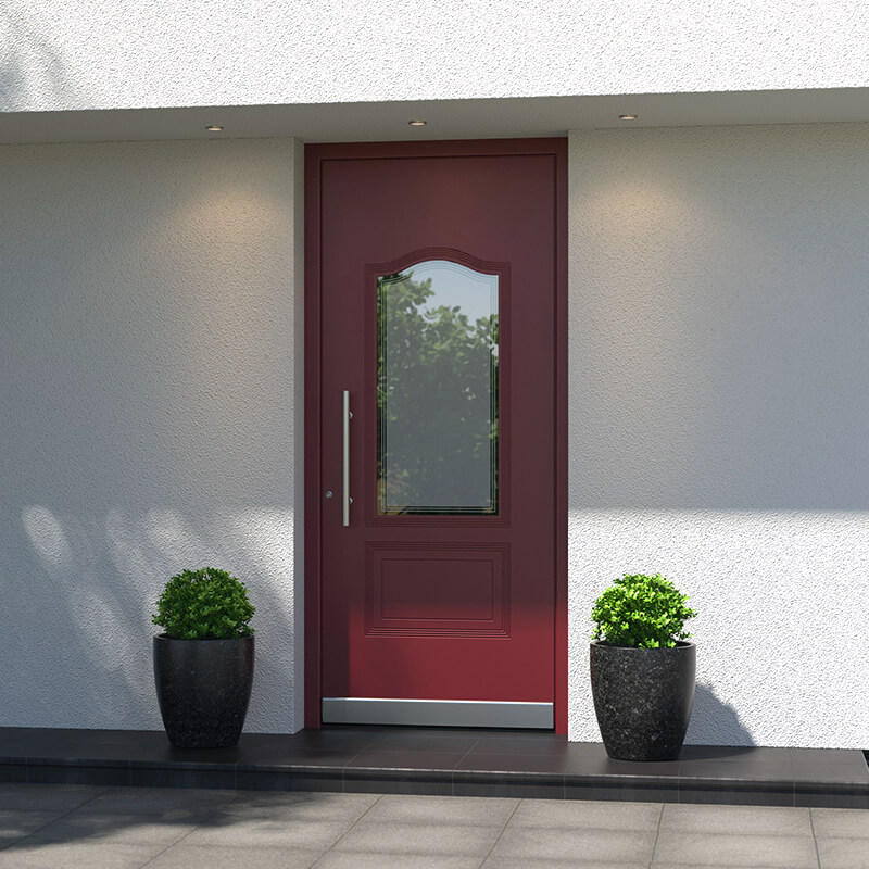 Rote Haustür mit Verglasung im Landhausstil