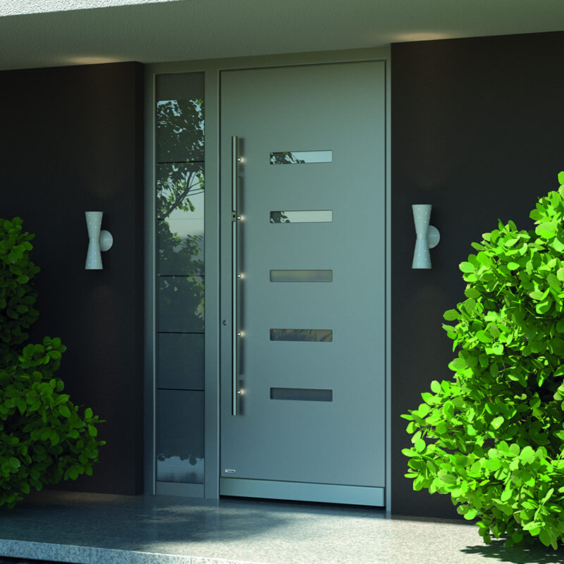 Haustür modern in Grau mit Seitenteil