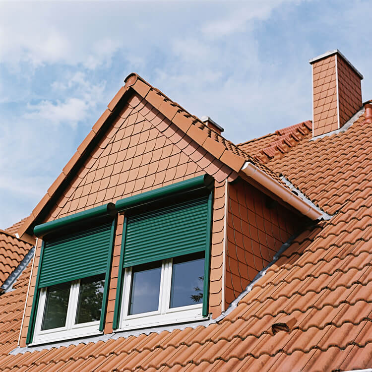 Vorbaurolladen in Grün Giebelfenster