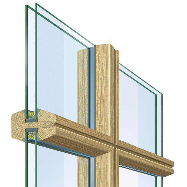 Glasteilende Sprosse aus Holz